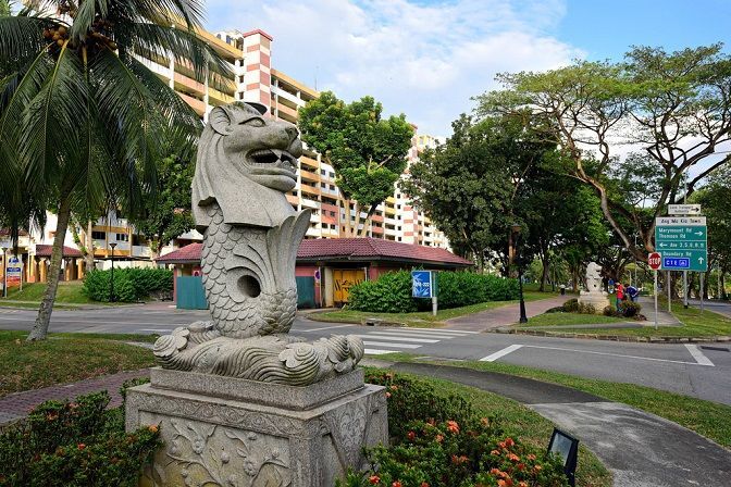 Biểu tượng của Singapore - Hai bức tượng Merlion nằm tại đại lộ Đại lộ Ang Mo Kio