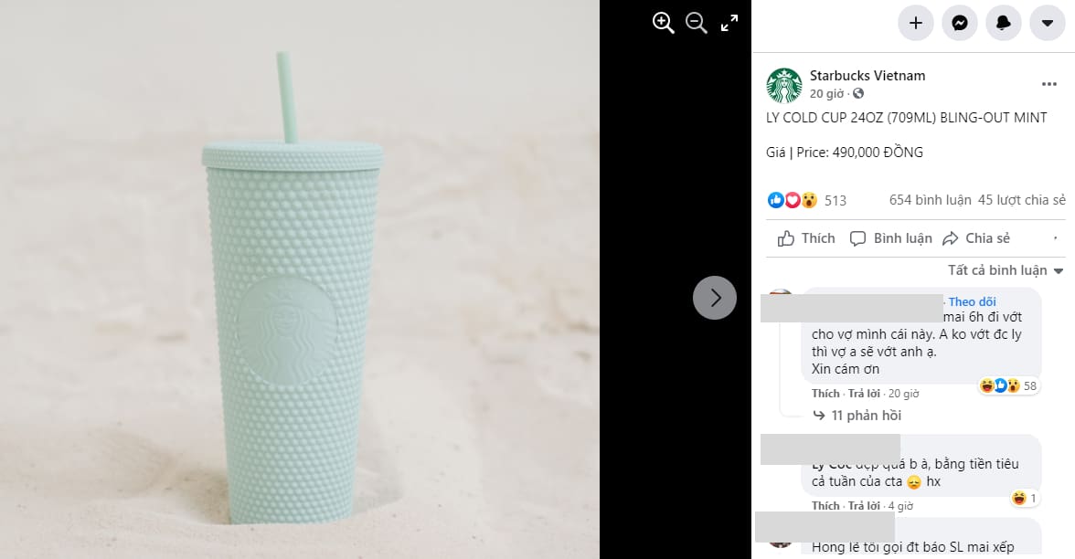 Một chiếc ly Starbucks có giá 490.000 VNĐ - Nguồn: vietnambiz.vn