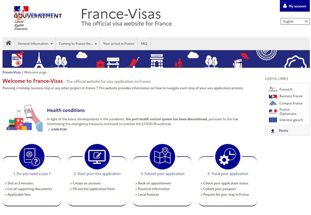 Trang web khai đơn xin visa Pháp online