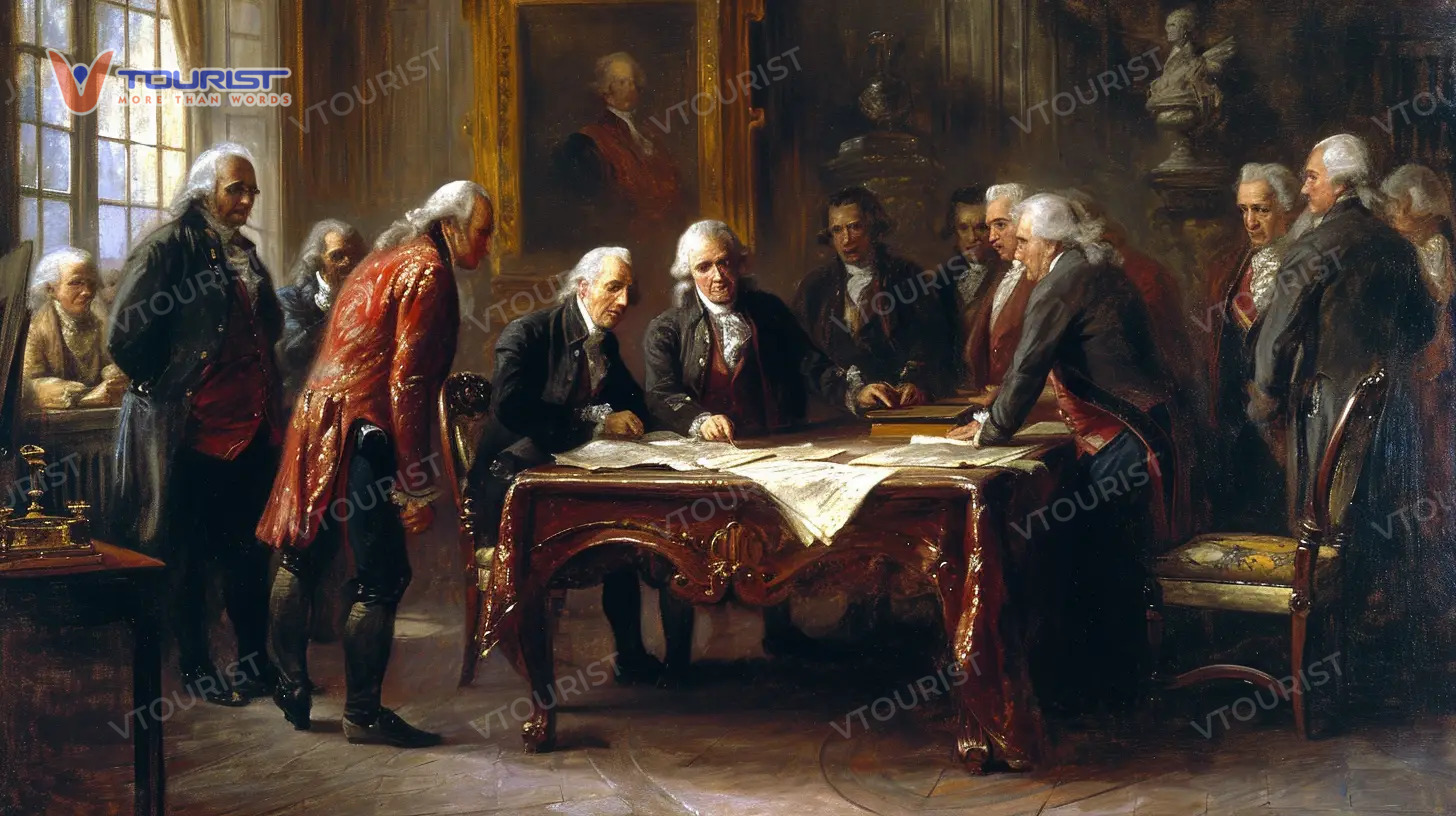 Benjamin Franklin trong buổi đàm phán và ký hiệp ước Paris năm 1783 kết thúc Chiến tranh cách mạng
