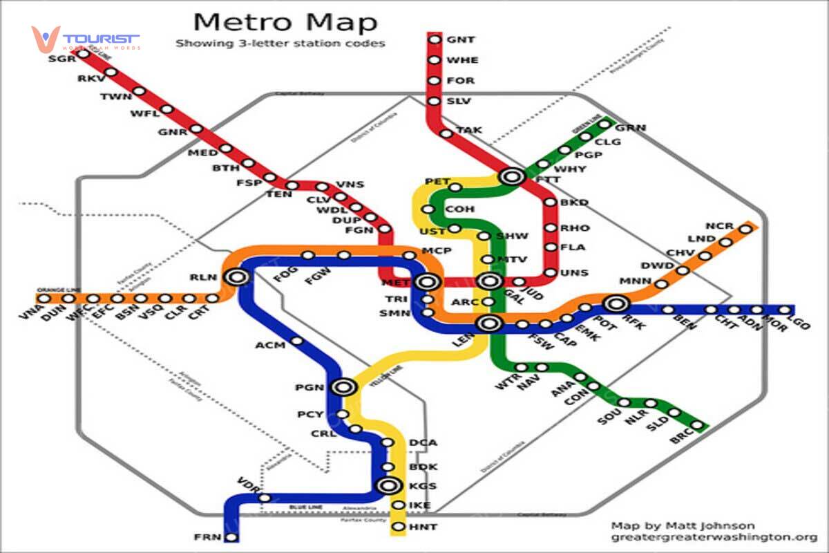 Bản đồ tàu điện ngầm đến tượng đài Washington