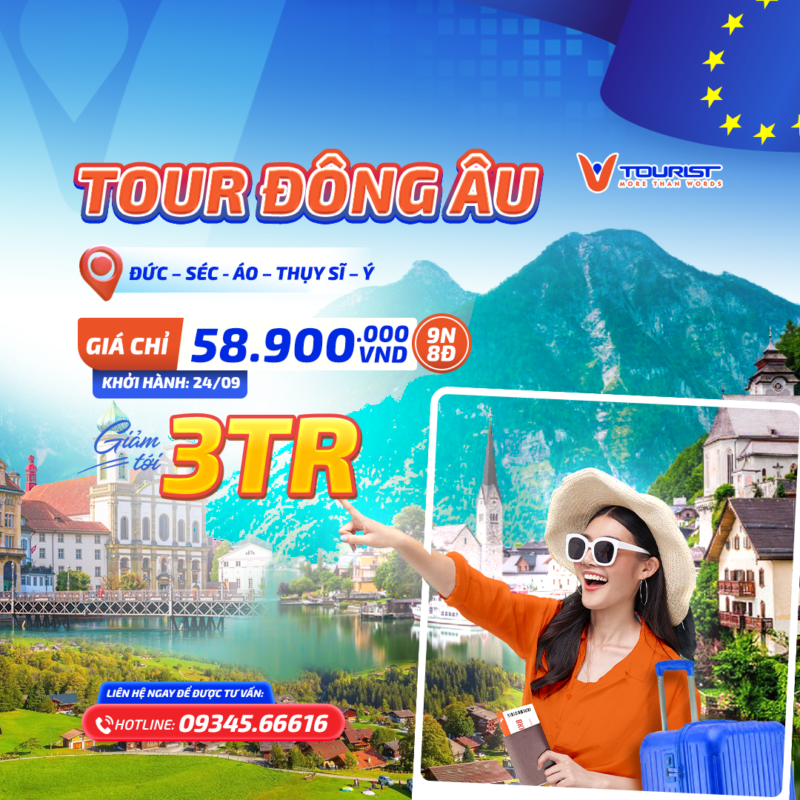 Tour Đông Âu 9N: Đức - Séc- Áo - Thụy Sĩ - Ý VTourist
